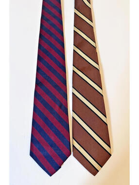 Two Brooks Brothers Makers Ties, 100% silk, Striped, Red, blue, brown, ivory